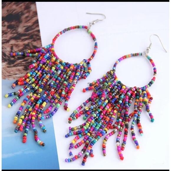 New Colorful Long Beaded Dangle Tassel Hook Earrings Multi Colors A0104 - Picture 11 of 15